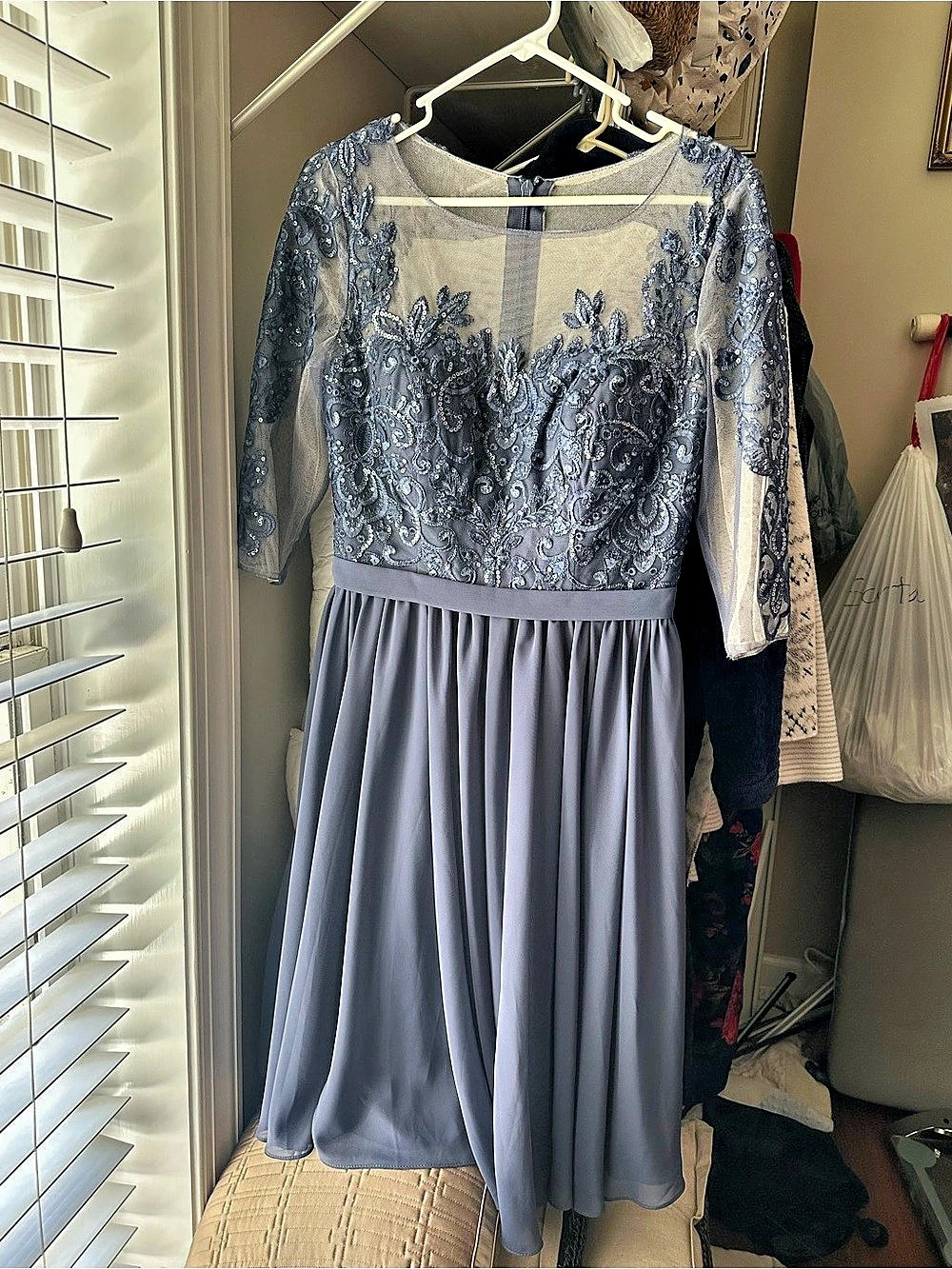 Floral Lace Bodice Midi Dress in Gray NWT